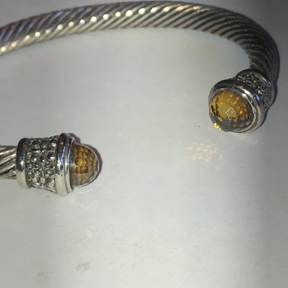 Silver Tone Cable Cuff Bracelet with Green Gem Accents - Picture 4 of 5